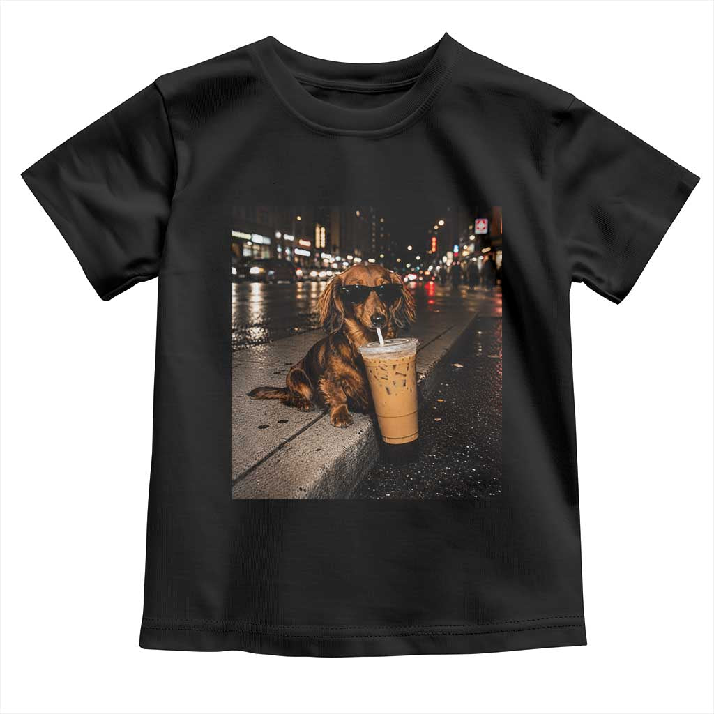 Dachshund Iced Coffee Toddler T Shirt Grunge Meme Graphic Funny Weiner Dog Lovers Dad