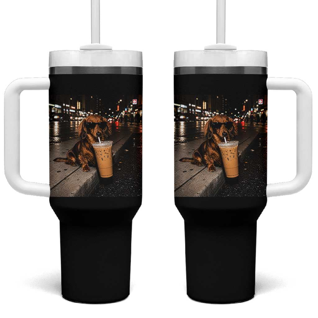 Dachshund Iced Coffee Tumbler With Handle Grunge Meme Graphic Funny Weiner Dog Lovers Dad