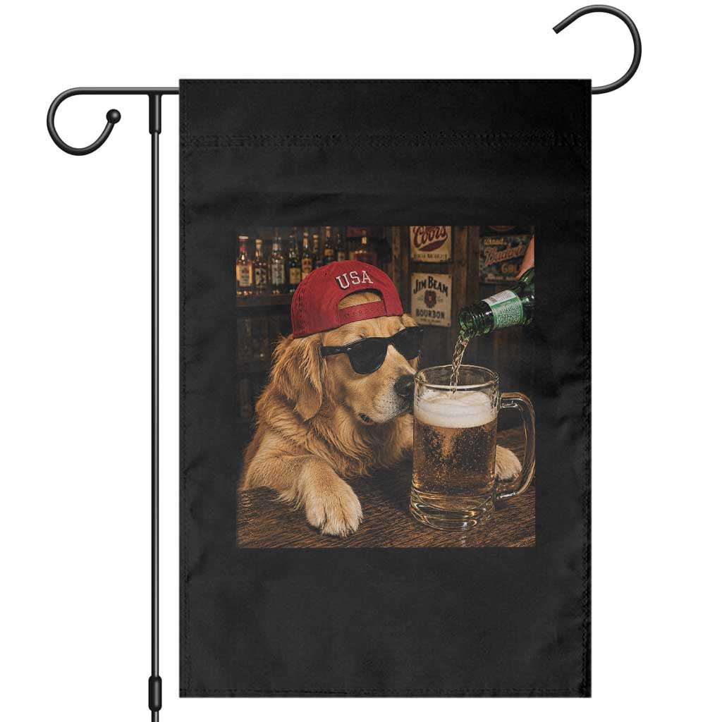 Funny Golden Retriever Drinking Beer Garden Flag Silly Dog Meme Graphic Sarcastic Gift