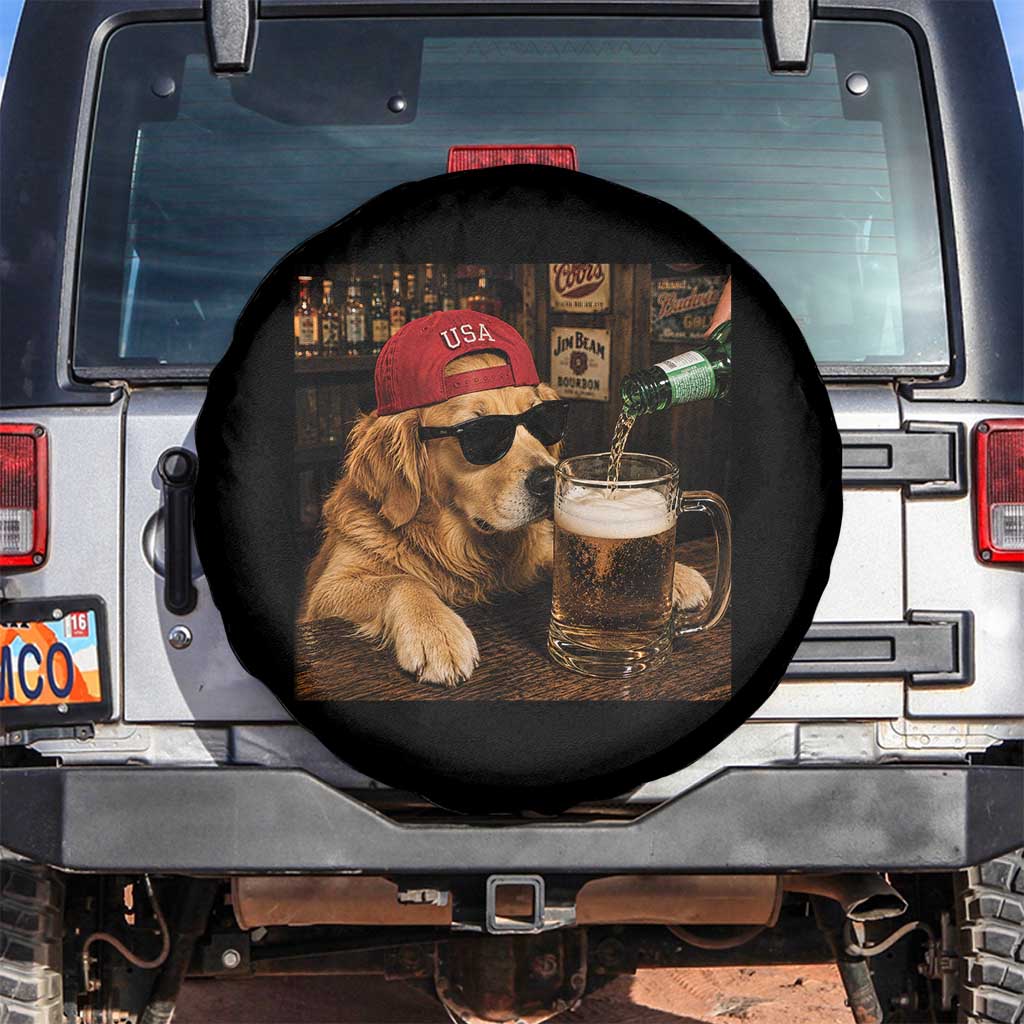 Funny Golden Retriever Drinking Beer Spare Tire Cover Silly Dog Meme Graphic Sarcastic Gift