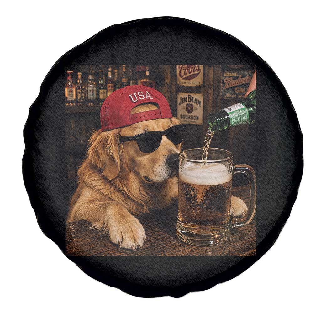 Funny Golden Retriever Drinking Beer Spare Tire Cover Silly Dog Meme Graphic Sarcastic Gift
