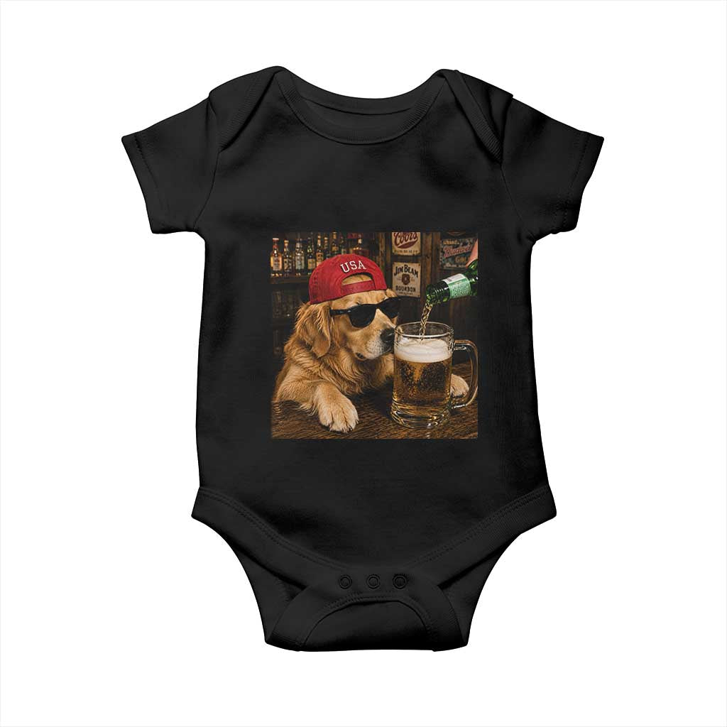 Funny Golden Retriever Drinking Beer Baby Onesie Silly Dog Meme Graphic Sarcastic Gift