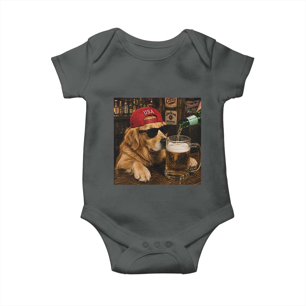 Funny Golden Retriever Drinking Beer Baby Onesie Silly Dog Meme Graphic Sarcastic Gift
