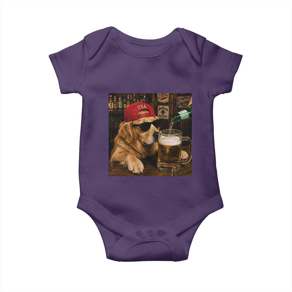 Funny Golden Retriever Drinking Beer Baby Onesie Silly Dog Meme Graphic Sarcastic Gift