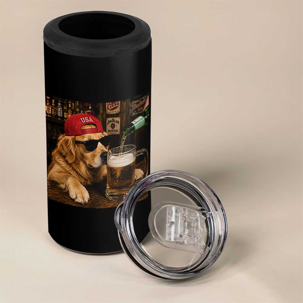 Funny Golden Retriever Drinking Beer 4 in 1 Can Cooler Tumbler Silly Dog Meme Graphic Sarcastic Gift