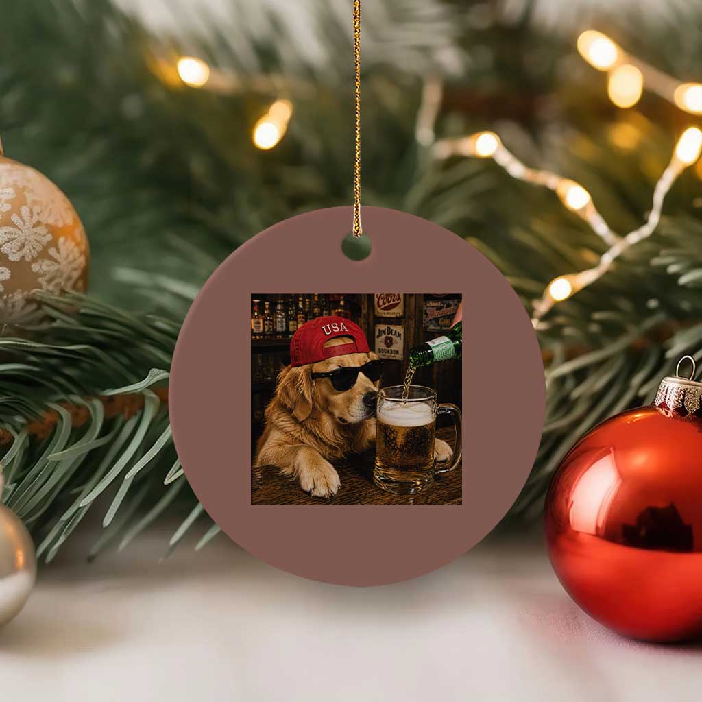Funny Golden Retriever Drinking Beer Ceramic Ornament Silly Dog Meme Graphic Sarcastic Gift
