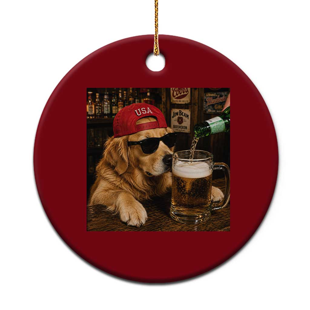 Funny Golden Retriever Drinking Beer Ceramic Ornament Silly Dog Meme Graphic Sarcastic Gift