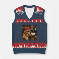 Funny Golden Retriever Drinking Beer V-Neck Knit Sweater Vest Silly Dog Meme Graphic Sarcastic Gift