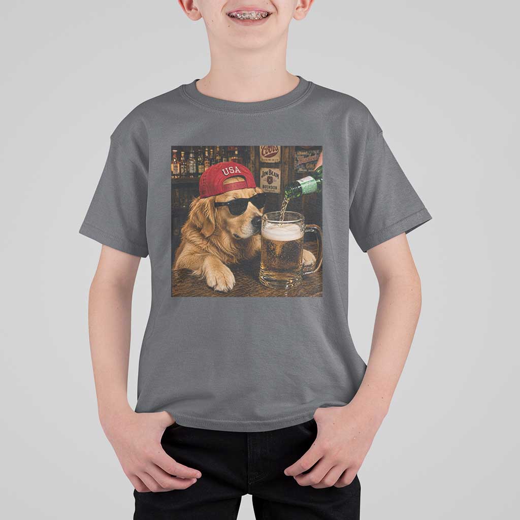 Funny Golden Retriever Drinking Beer T Shirt For Kid Silly Dog Meme Graphic Sarcastic Gift