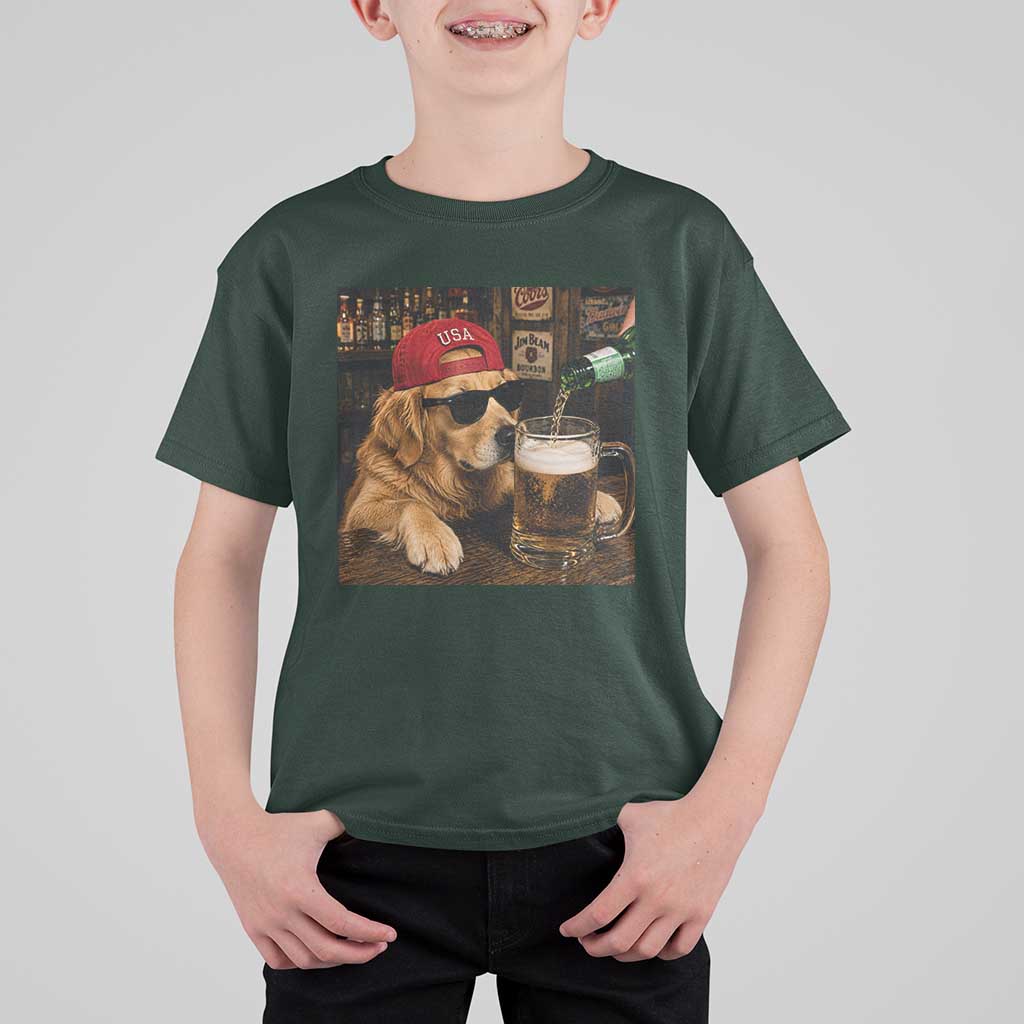 Funny Golden Retriever Drinking Beer T Shirt For Kid Silly Dog Meme Graphic Sarcastic Gift