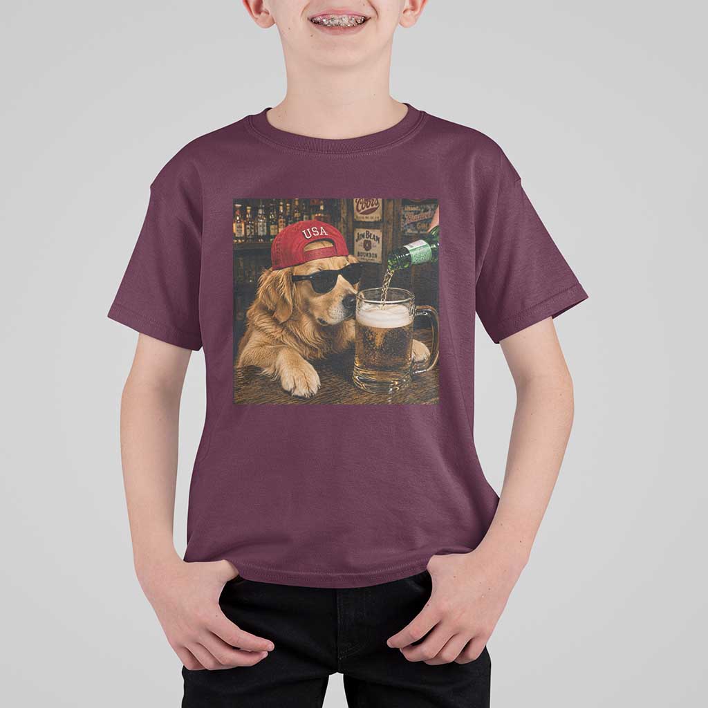 Funny Golden Retriever Drinking Beer T Shirt For Kid Silly Dog Meme Graphic Sarcastic Gift