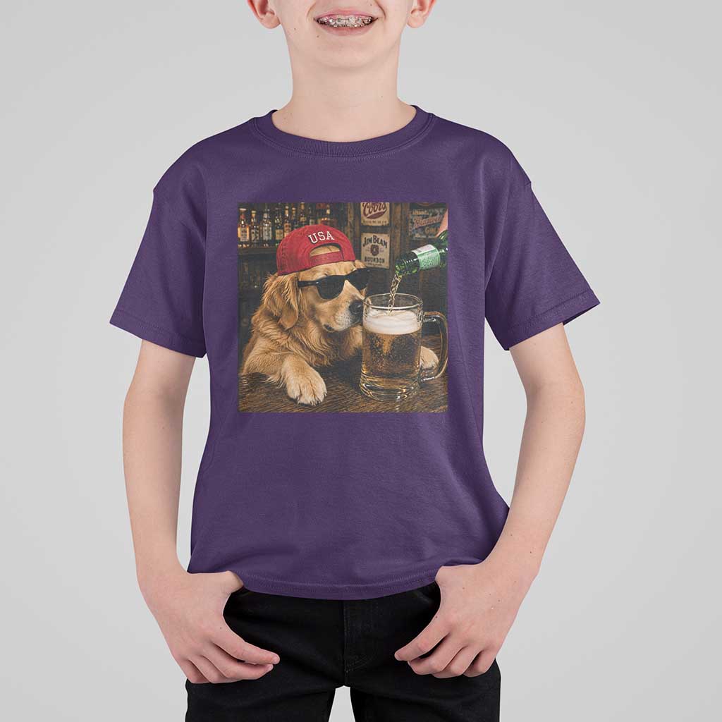 Funny Golden Retriever Drinking Beer T Shirt For Kid Silly Dog Meme Graphic Sarcastic Gift
