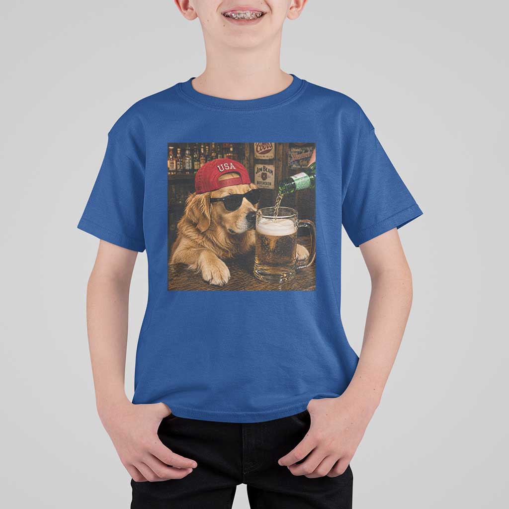 Funny Golden Retriever Drinking Beer T Shirt For Kid Silly Dog Meme Graphic Sarcastic Gift