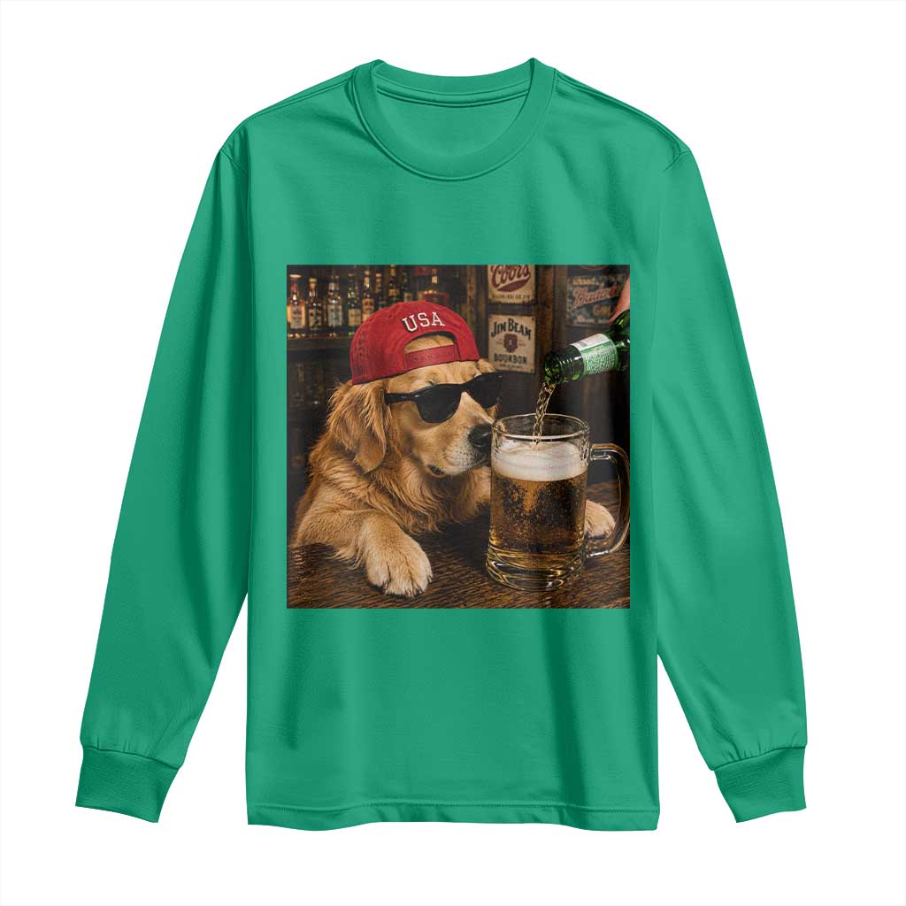 Funny Golden Retriever Drinking Beer Long Sleeve Shirt Silly Dog Meme Graphic Sarcastic Gift