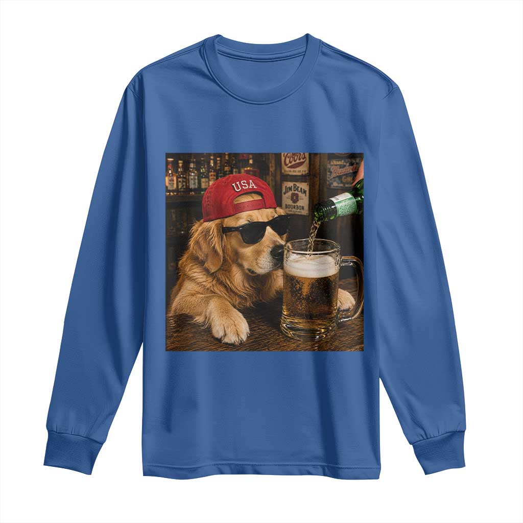 Funny Golden Retriever Drinking Beer Long Sleeve Shirt Silly Dog Meme Graphic Sarcastic Gift