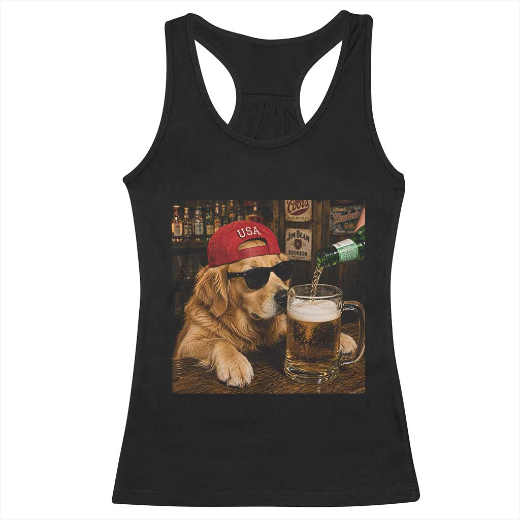 Funny Golden Retriever Drinking Beer Racerback Tank Top Silly Dog Meme Graphic Sarcastic Gift