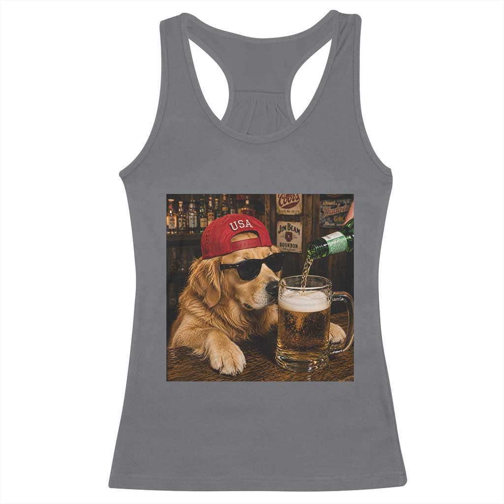 Funny Golden Retriever Drinking Beer Racerback Tank Top Silly Dog Meme Graphic Sarcastic Gift