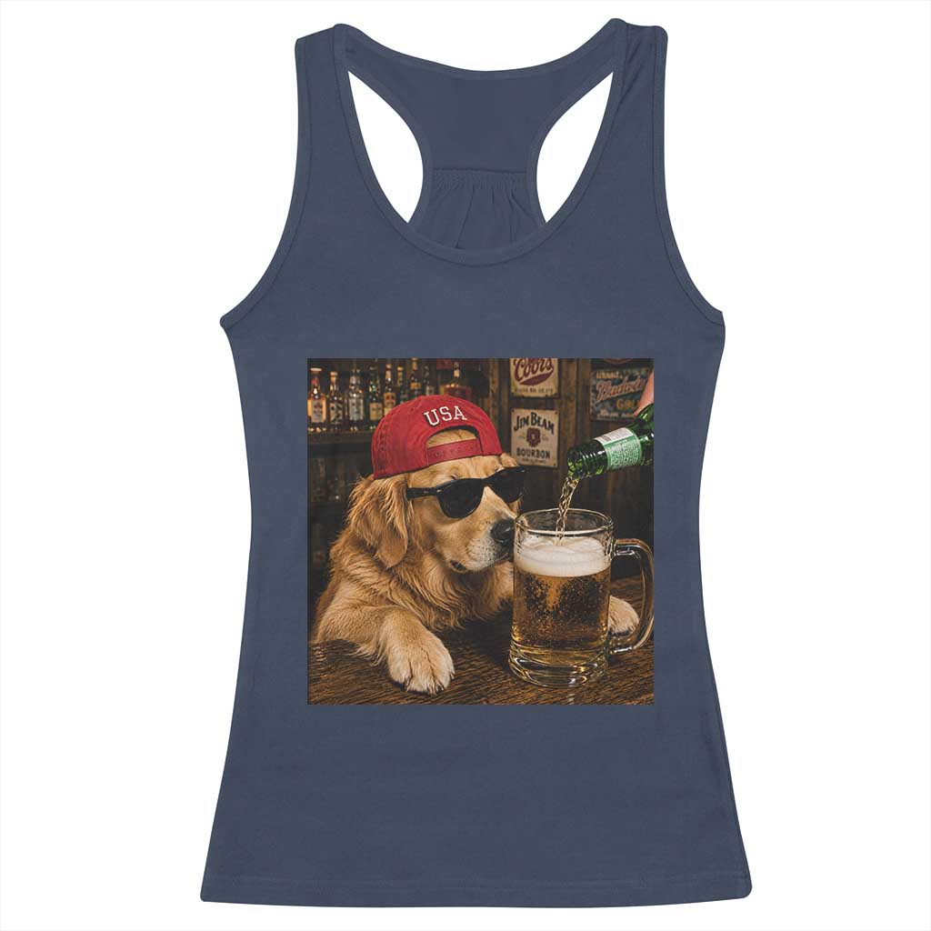 Funny Golden Retriever Drinking Beer Racerback Tank Top Silly Dog Meme Graphic Sarcastic Gift
