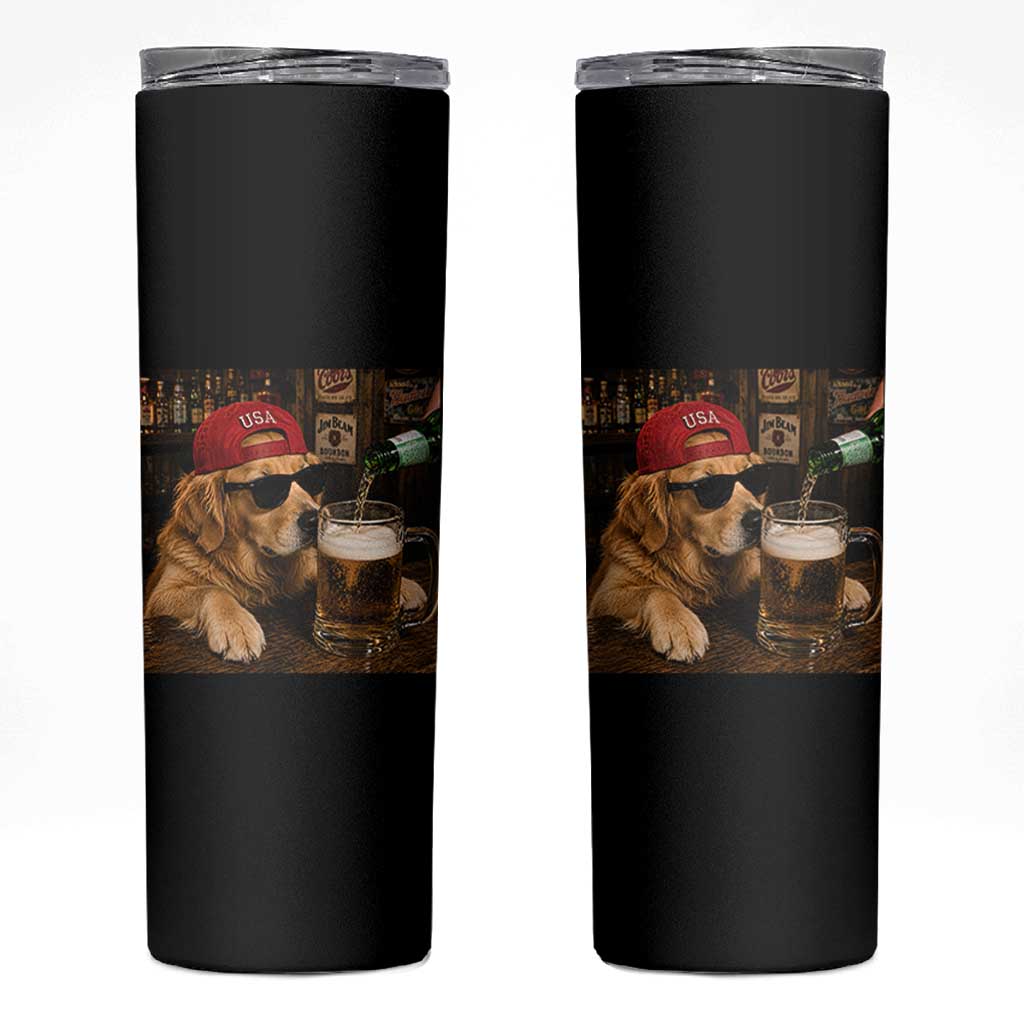 Funny Golden Retriever Drinking Beer Skinny Tumbler Silly Dog Meme Graphic Sarcastic Gift