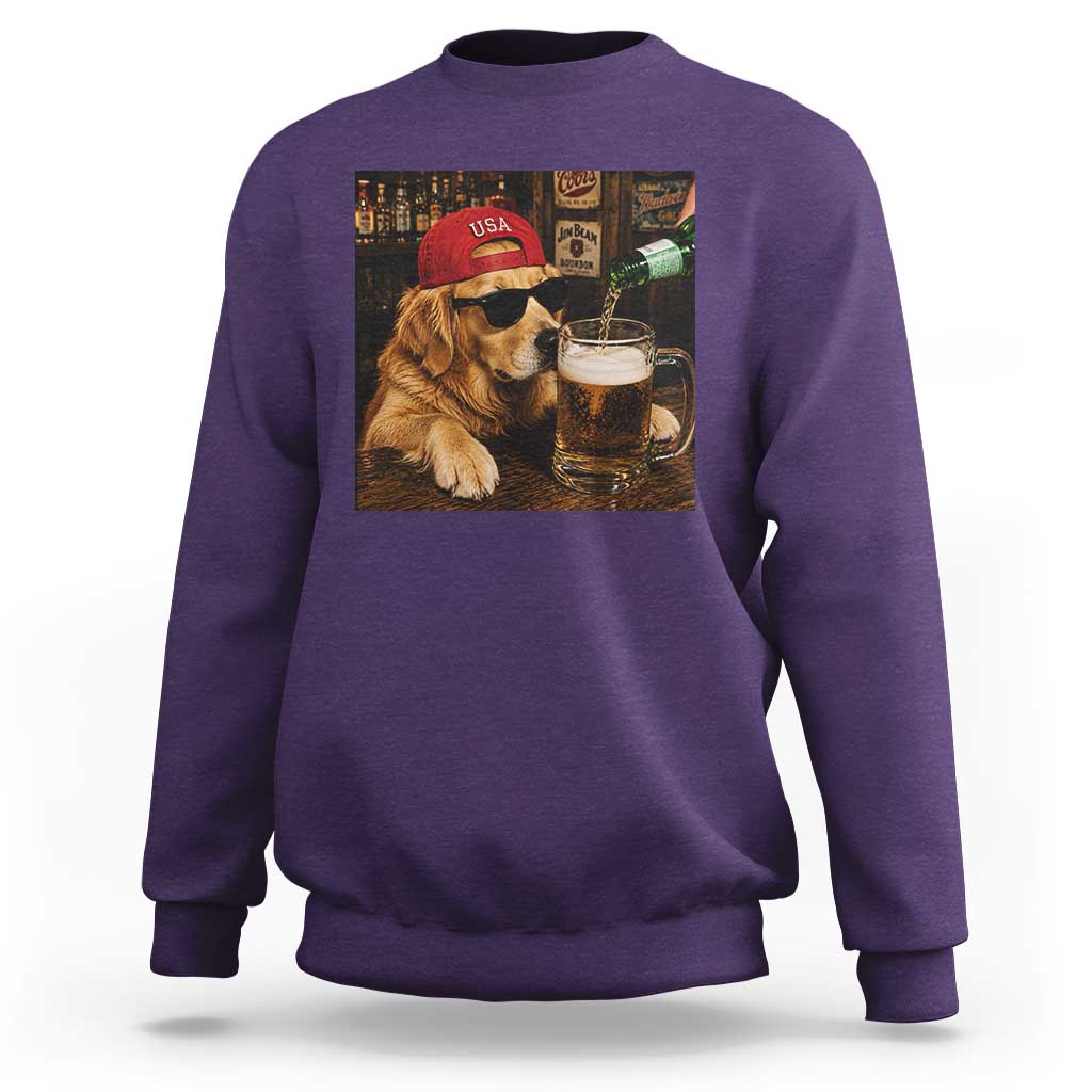 Funny Golden Retriever Drinking Beer Sweatshirt Silly Dog Meme Graphic Sarcastic Gift