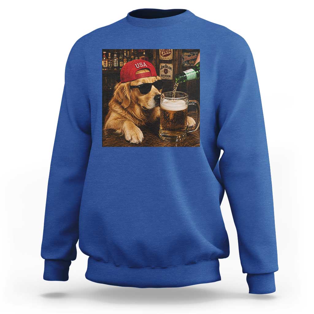 Funny Golden Retriever Drinking Beer Sweatshirt Silly Dog Meme Graphic Sarcastic Gift
