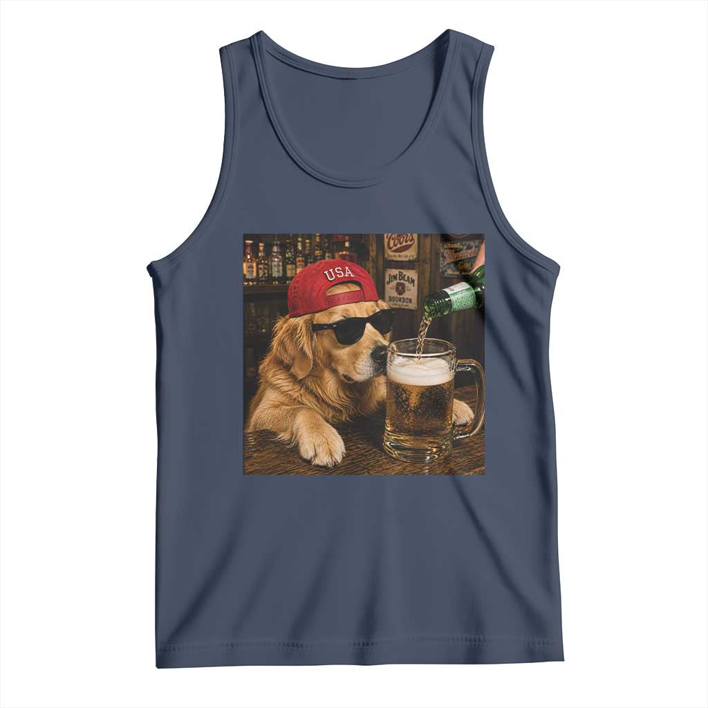 Funny Golden Retriever Drinking Beer Tank Top Silly Dog Meme Graphic Sarcastic Gift