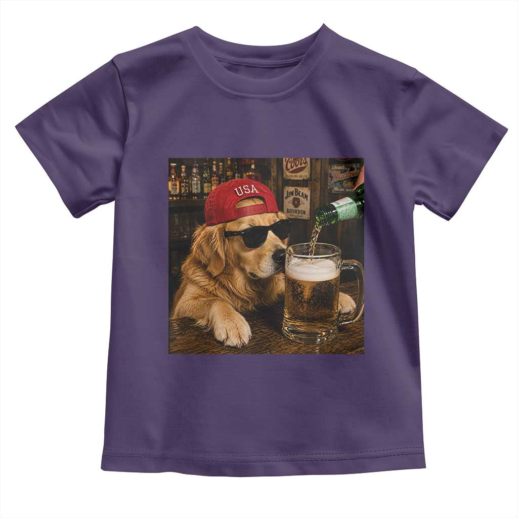 Funny Golden Retriever Drinking Beer Toddler T Shirt Silly Dog Meme Graphic Sarcastic Gift