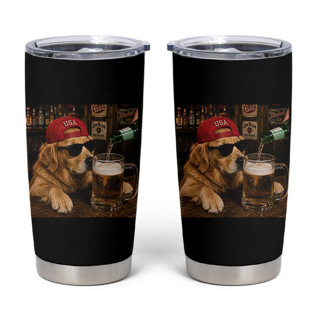 Funny Golden Retriever Drinking Beer Tumbler Cup Silly Dog Meme Graphic Sarcastic Gift