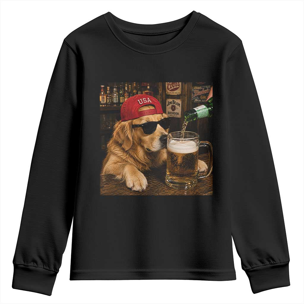 Funny Golden Retriever Drinking Beer Youth Sweatshirt Silly Dog Meme Graphic Sarcastic Gift