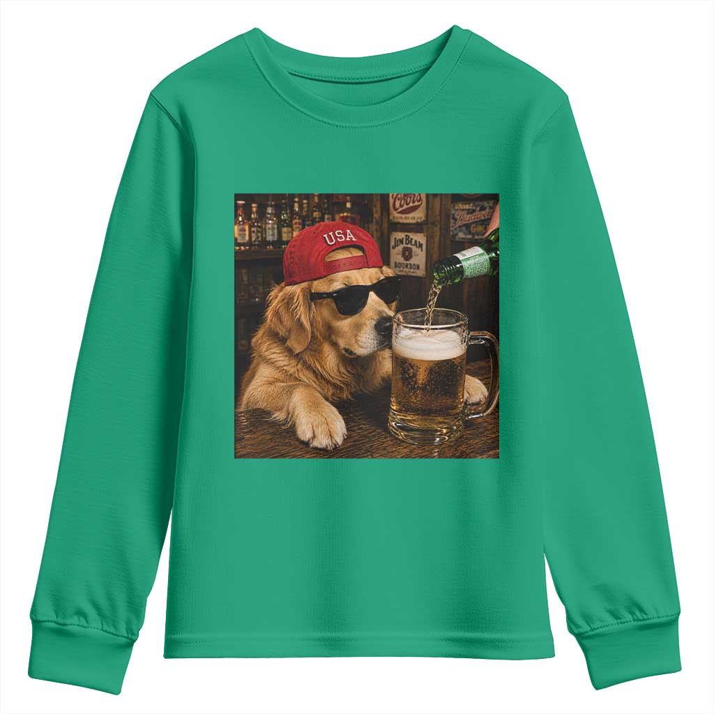 Funny Golden Retriever Drinking Beer Youth Sweatshirt Silly Dog Meme Graphic Sarcastic Gift