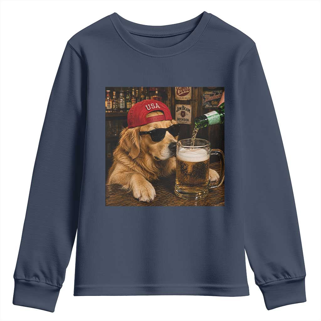 Funny Golden Retriever Drinking Beer Youth Sweatshirt Silly Dog Meme Graphic Sarcastic Gift