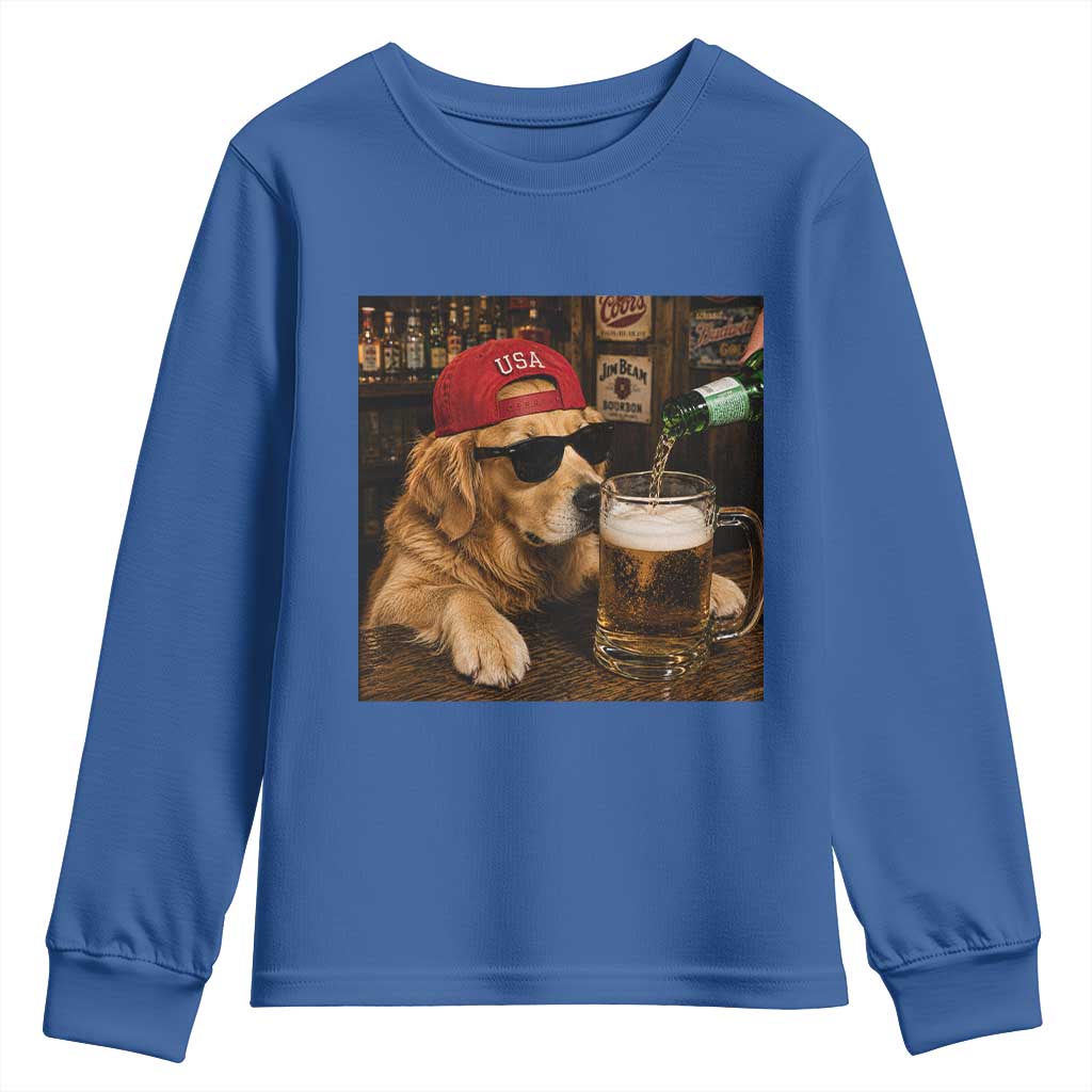 Funny Golden Retriever Drinking Beer Youth Sweatshirt Silly Dog Meme Graphic Sarcastic Gift