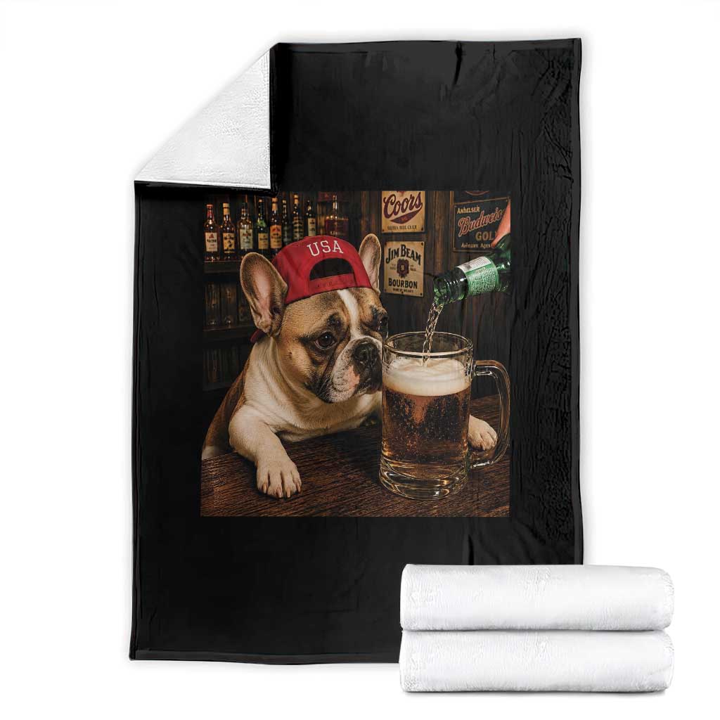 French Bulldog Drinking Beer Throw Blanket Silly Dog Meme Graphic Sarcastic Gift