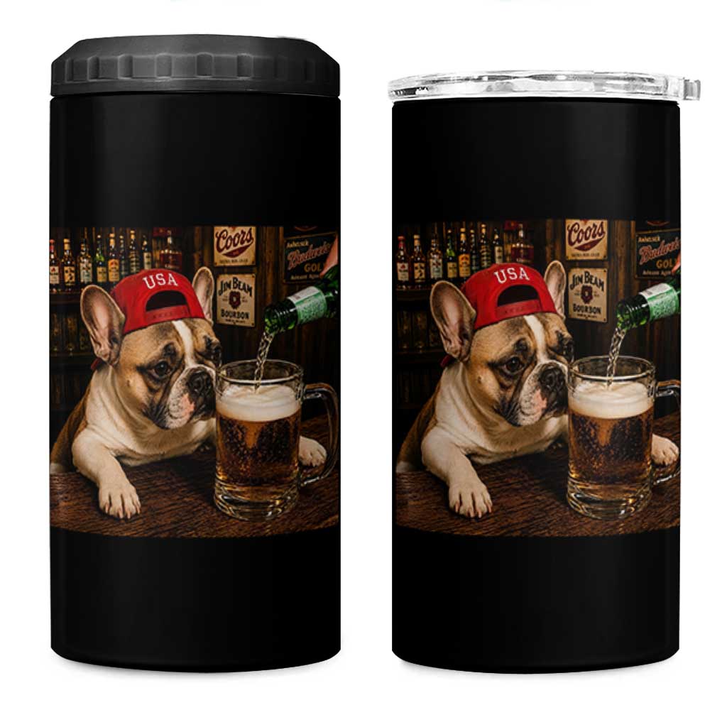 French Bulldog Drinking Beer 4 in 1 Can Cooler Tumbler Silly Dog Meme Graphic Sarcastic Gift