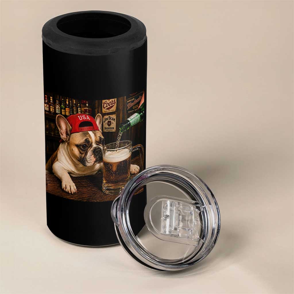 French Bulldog Drinking Beer 4 in 1 Can Cooler Tumbler Silly Dog Meme Graphic Sarcastic Gift