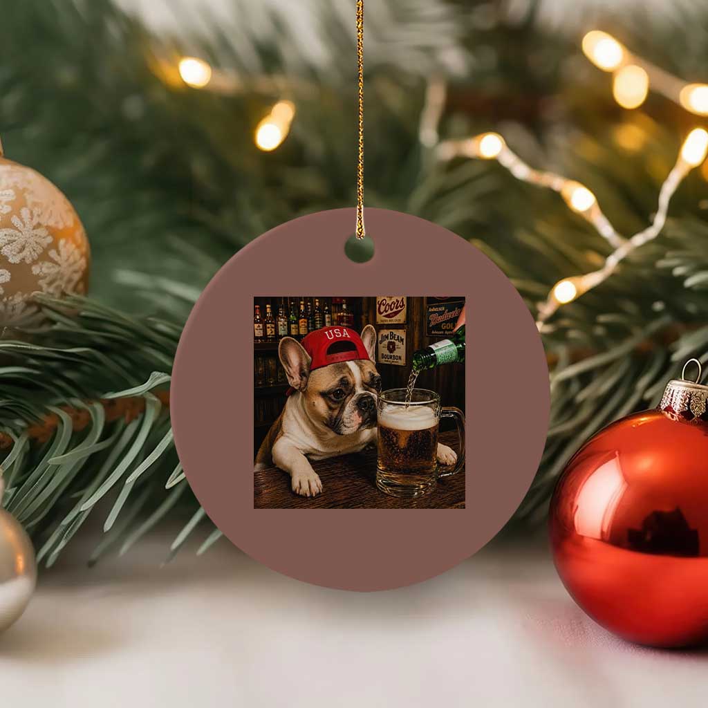 French Bulldog Drinking Beer Ceramic Ornament Silly Dog Meme Graphic Sarcastic Gift