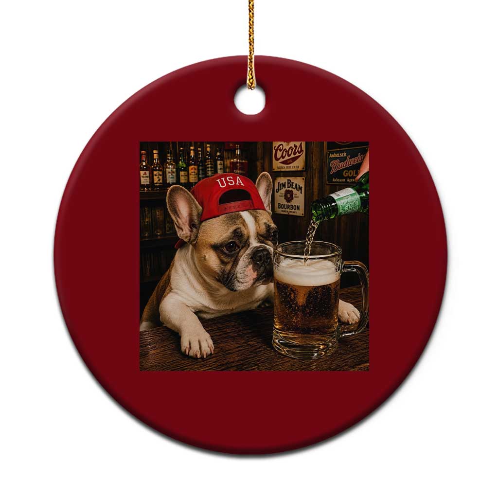 French Bulldog Drinking Beer Ceramic Ornament Silly Dog Meme Graphic Sarcastic Gift