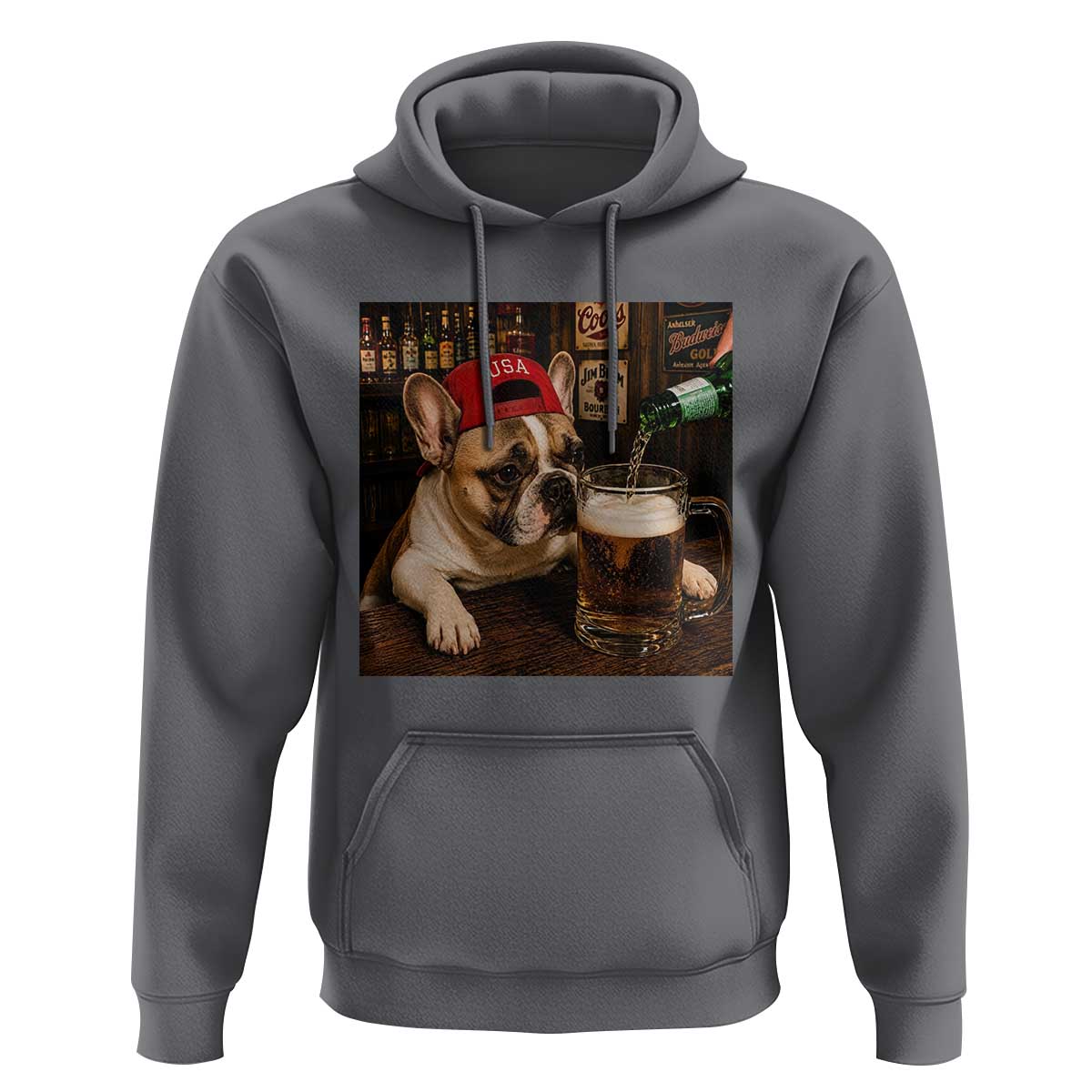 French Bulldog Drinking Beer Hoodie Silly Dog Meme Graphic Sarcastic Gift