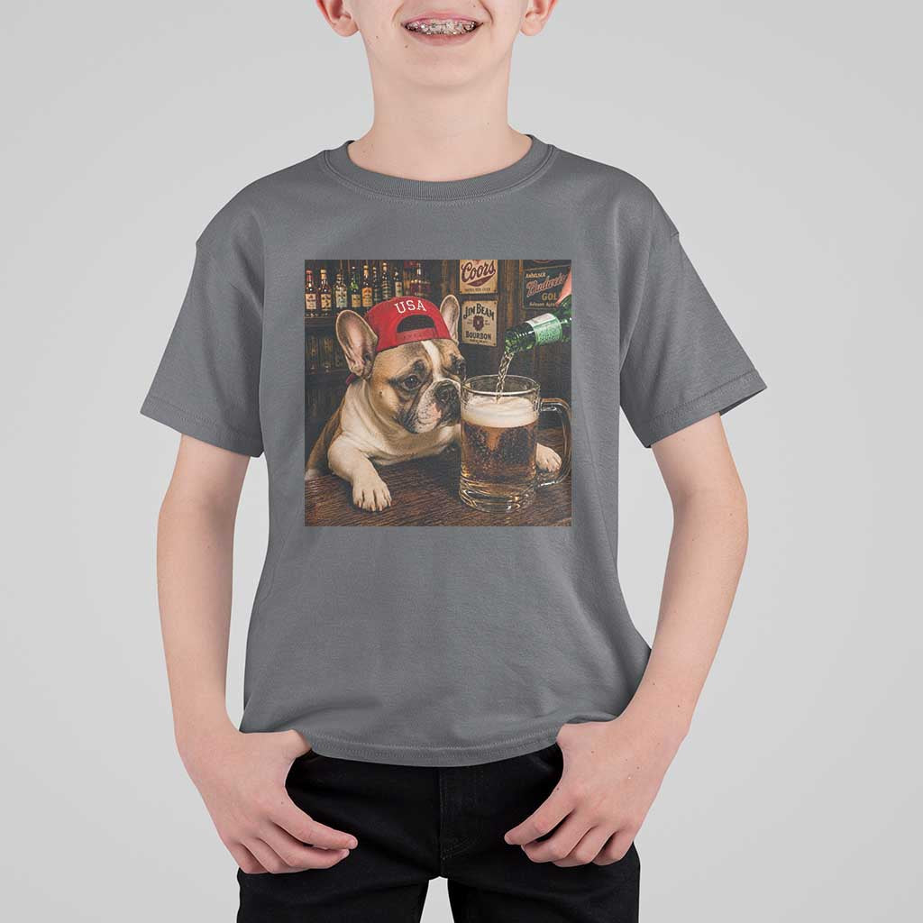 French Bulldog Drinking Beer T Shirt For Kid Silly Dog Meme Graphic Sarcastic Gift