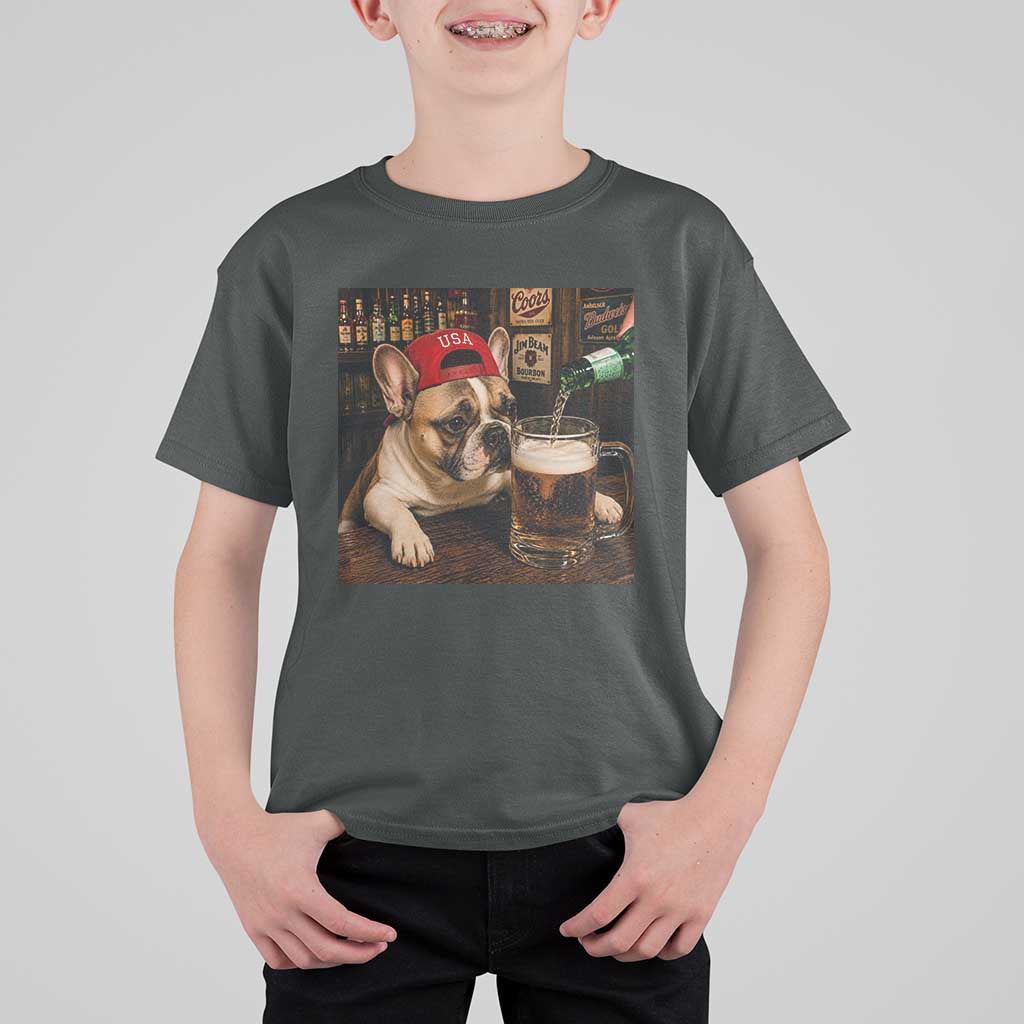 French Bulldog Drinking Beer T Shirt For Kid Silly Dog Meme Graphic Sarcastic Gift