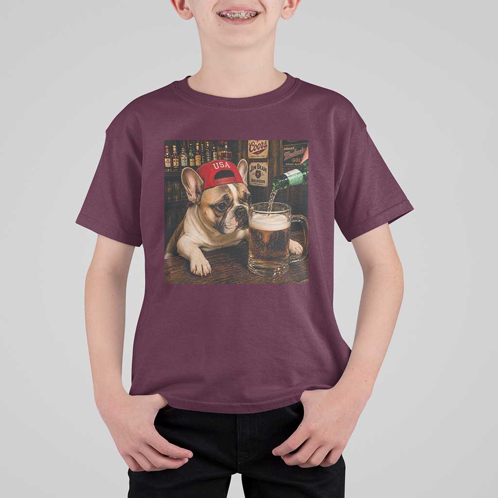 French Bulldog Drinking Beer T Shirt For Kid Silly Dog Meme Graphic Sarcastic Gift
