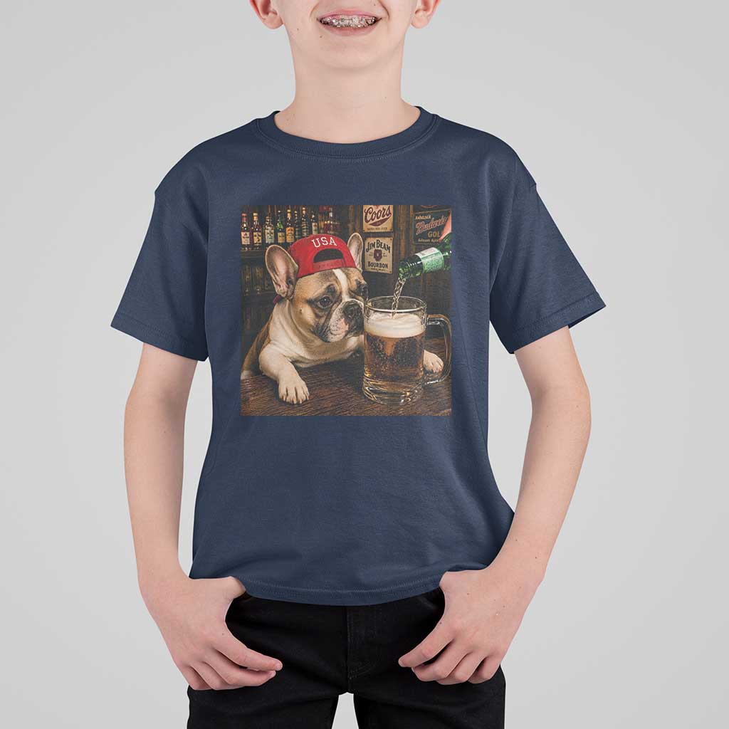 French Bulldog Drinking Beer T Shirt For Kid Silly Dog Meme Graphic Sarcastic Gift