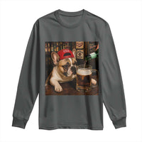 French Bulldog Drinking Beer Long Sleeve Shirt Silly Dog Meme Graphic Sarcastic Gift
