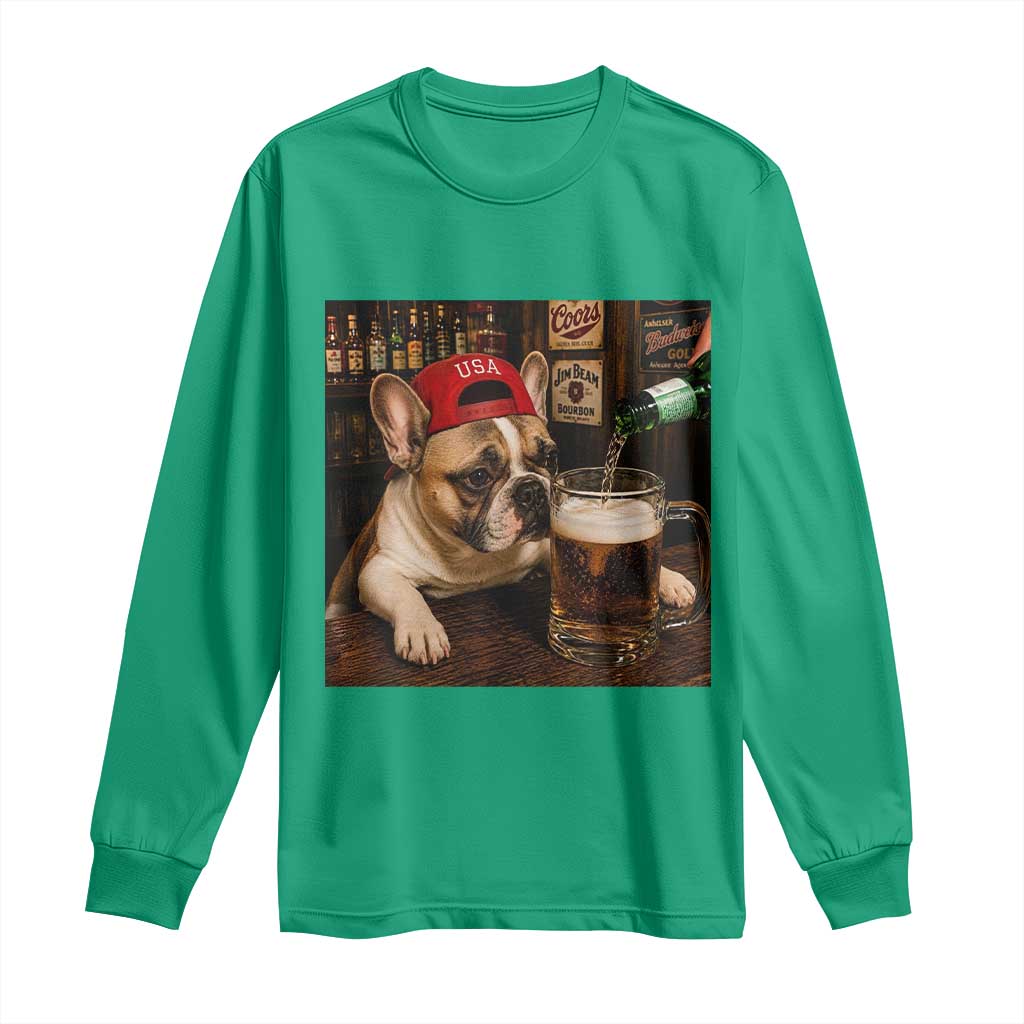 French Bulldog Drinking Beer Long Sleeve Shirt Silly Dog Meme Graphic Sarcastic Gift