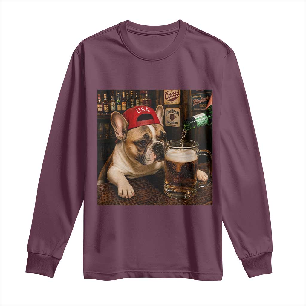 French Bulldog Drinking Beer Long Sleeve Shirt Silly Dog Meme Graphic Sarcastic Gift