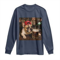 French Bulldog Drinking Beer Long Sleeve Shirt Silly Dog Meme Graphic Sarcastic Gift