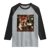 French Bulldog Drinking Beer Raglan Shirt Silly Dog Meme Graphic Sarcastic Gift