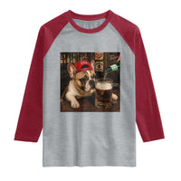 French Bulldog Drinking Beer Raglan Shirt Silly Dog Meme Graphic Sarcastic Gift