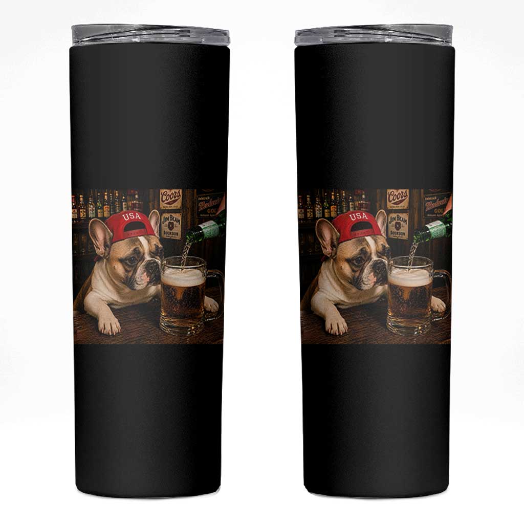French Bulldog Drinking Beer Skinny Tumbler Silly Dog Meme Graphic Sarcastic Gift