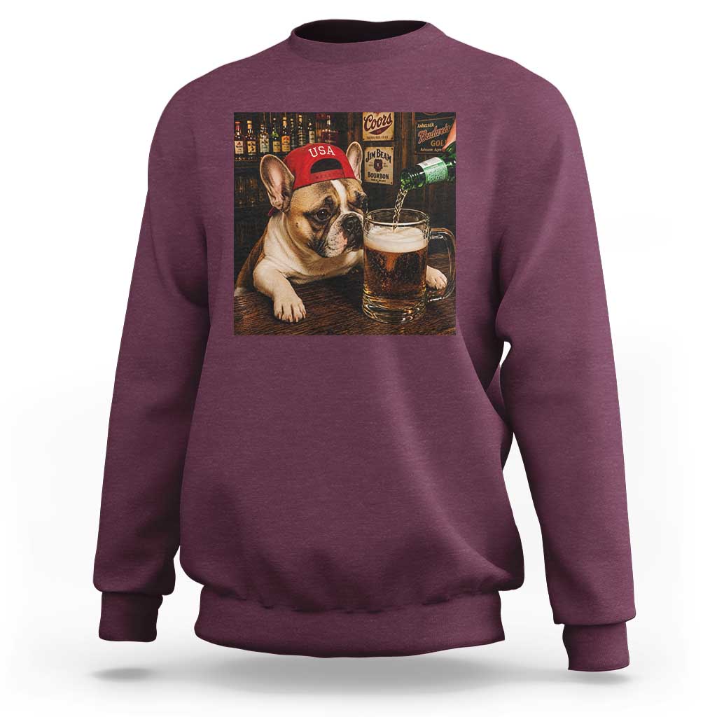 French Bulldog Drinking Beer Sweatshirt Silly Dog Meme Graphic Sarcastic Gift